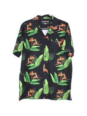 Bearbottom Mens Large Floral Lightweight Camp Collar Button Up Shirt A1784